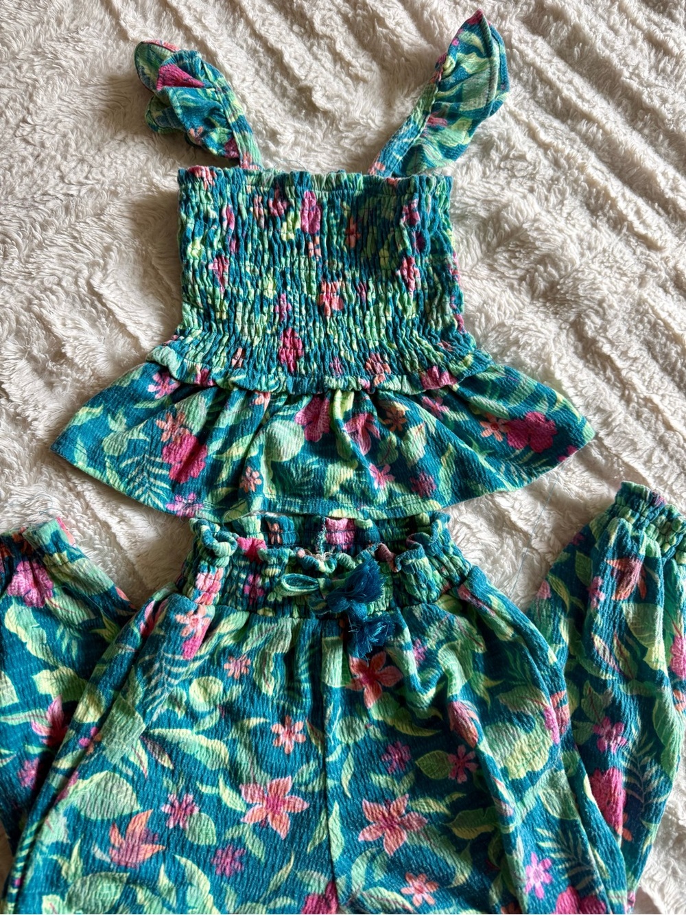 Girls' Teal Floral Smocked Top & Pants Set Size 4t